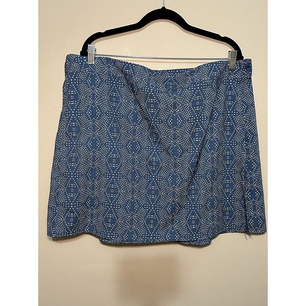 Rip Skirt Hawaii Blue‎ White Geometric Print Wrap Skirt Hook & Loop Sz XXL